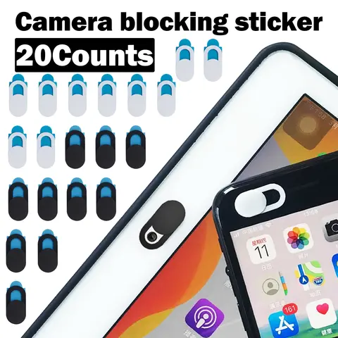 Slim Plastic Camera Covers (20-Count Self-Adhesive) - 10 Black, 10 White, 1-Step Easy Installation for Phones, Tablets, Computers, Tech Gadgets - Safe Camera & Screen Shielding