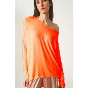 Long sleeve top in hot orange modal