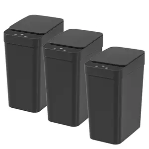 3-Pack BLACK Smart Trash Can Automatic Hands-Free! Wave/Kick/Knee Sensor, 12L/3.1Gal, 6in Ultra Slim, Sealed Odor Control Kitchen Bathroom Office (No Battery), Automatic Garbage Can, Smart Trash Bin, Touchless Trash Bin