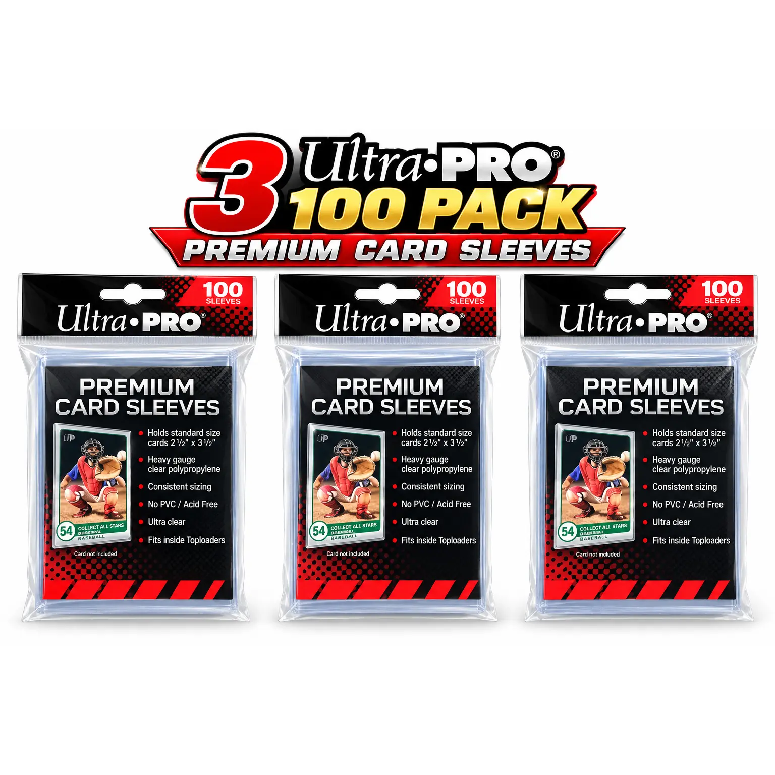 Ultra Pro 3 Ultra Pro 100 Pack PREMIUM Card Sleeves - 300 Total Premium Card Sleeves for Collectors and Gamers