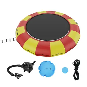 【Summervibes】VEVOR Inflatable Water Bouncer,  17ft Recreational Water Trampoline, Portable Bounce Swim Platform with 5-Step Ladder & Electric Air Pump, Kids Adults Floating Rebounder for Pool, Lake, Water Sports