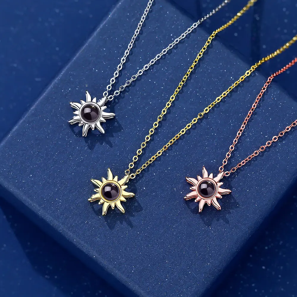 L&M Photo-Customized Projection Jewelry - Niche Sunflower Necklace Projection Pendant| Elegant & Stylish Versatile Collarbone ChainPerfect Gift for Your Loved One gifts for women christmas gifts for gf gifts for girlfriend mom gift,custom gift necklace ad