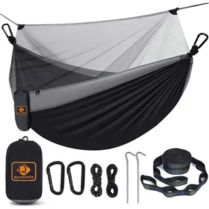 Camping Hammock with Net,Travel Portable Lightweight Hammocks with Tree Straps and Solid D-Shape Carabiners,Parachute Nylon Hammock for Outsides Backpacking Beach Backyard Patio Hiking Qevooon
