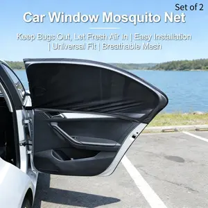 Set of 2 Car Window Mosquito Net, Upgraded Elastic Car Window Bug Screen for Camping Travel, UV Protection & Privacy, Easy Install, Universal Fit for Most Cars, SUVs, Vans, Trucks