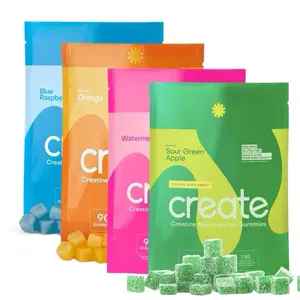 Create Creatine Monohydrate Gummies for Men & Women - 90 Count 4-Pack - Sour Green Apple Raspberry Orange & Watermelon Flavors - Energy & Performance Boosters