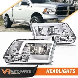 Fit For 09-12 Ram 1500 2500 3500 Clear LED Tube Projector Headlights Left+Right