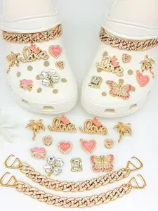 15 Piece Rhinestone Butterfly Shoe Charms Set, Heart Coconut Tree Four-Leaf Clover Chain Shoes Accessories, Shoe Decoration