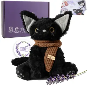KOWSi Microwavable Heating Pad Black Cat Plush - Weighted Stuffed Animal Toy with Tourmaline Beads & Lavender - 1.1 lb for Long Lasting Cozy Warmth & Relaxation - Includes Gift Box & Greeting Card