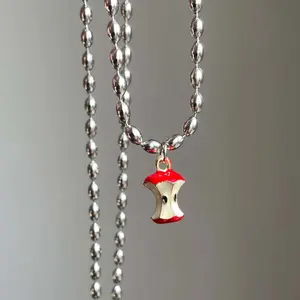Colorful Bitten Apple Core Pendant Necklace for Women, Cute Y2K Style Fashion Jewelry, Personalized Couple Gift for Birthday or Anniversary