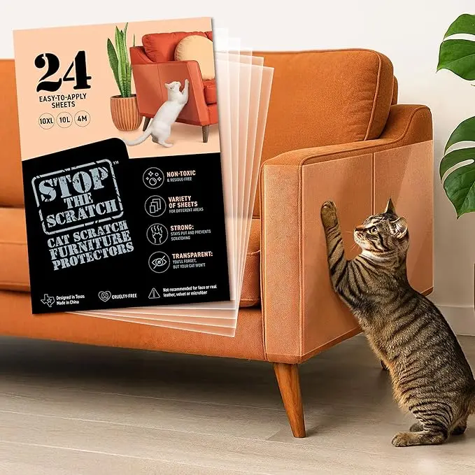 EBPP Cat Scratch Deterrent Tape – Clear Double-Sided Sticky Sheets to Protect Furniture from Cats – Pet-Safe, Transparent Anti-Scratch Adhesive for Couch, Sofa, Doors & More