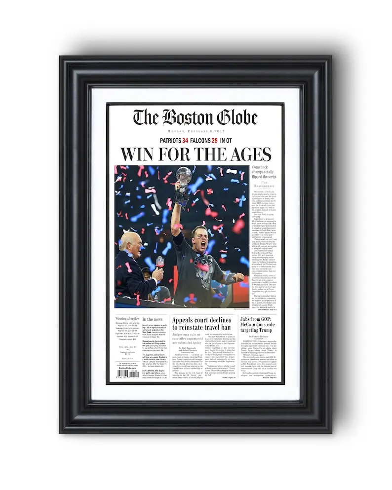 Unframed 2017 New England Patriots "WIN for the AGES" Super Bowl Champions Front Page Poster Print - 1-piece Collectible Wall Art, Thoughtful Gift for Kid Room, Dining Room Home Decor