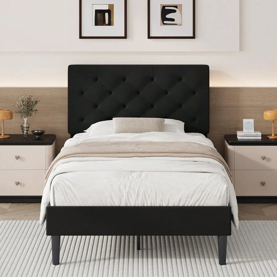 Upholstered    Headboard, Linen Fabric    Button Tufted Headboard, No Box Spring Needed, Easy Assembly, Twin/ Full/ Queen/ King, Beige/ Pink/ Dark Grey/ Grey/ Blue/ Cream/