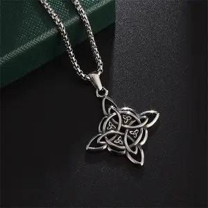 Necklace jewelry Witch Knot Stainless Steel Necklace Celtics Knot Cross Wiccan Protection Amulet Vintage Jewelry