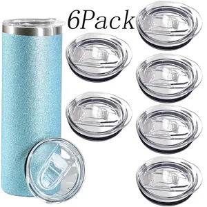 6 Pack 20 oz Skinny Tumbler Replacement Lids | Clear Plastic Splash Proof Covers | Fits 2.64 Inch Mouth Coffee Cup Cooler Tops