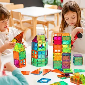 [SpringGlow-Up]-100-piece magnetic building block set (including 1 toy car), 3D magnetic puzzle stacking blocks, Children's Day gift, Montessori children's educational toys, STEM sensory education, birthday gift