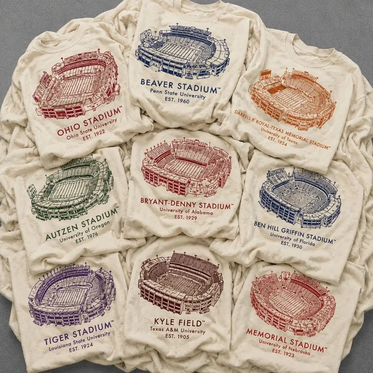 Vintage College Football Stadium Graphic T-Shirt, Retro Campus Game Day Tee, Oversized University Inspired Sports Shirt, Classic Athletic Fan Apparel, Soft Unisex Casual Graphic Tee Gift for Men Women WAJ