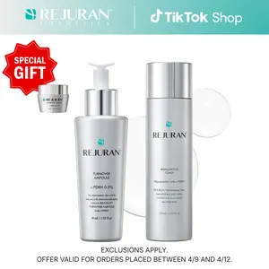 REJURAN Turnover Ampoule 1.01 fl oz & Rebalancing Toner 4.05 fl oz - c-PDRN - Anti-Aging Face Serum for Firmness, Radiance - Hydrating Soothing Facial Toner Improve Skin Texture Korean Skin Care