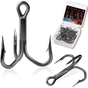 Fishing Treble Hooks Outward-Angled Point 3X Strong Professional V Triple Fishing Hooks for Saltwater and Freshwater 50PCS Size #       10 #       8 #       6 #       4 #       2