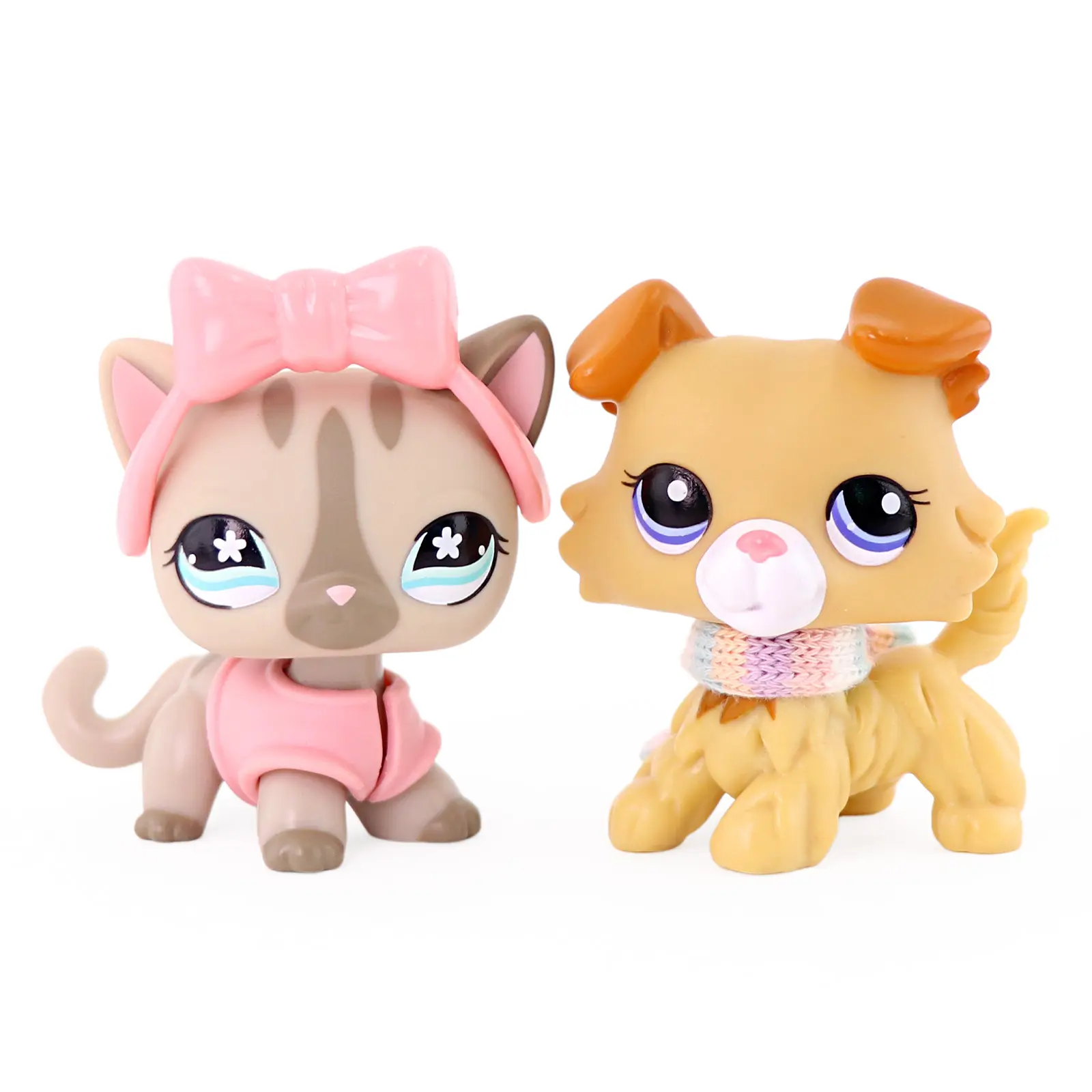 2 Pcs Cute Mini Animal Figures Set, Plastic Cat & Dog Pet Figurines with Dress Up Accessories, Small Collectible Pet Statues Playset for Kids, Birthday Party Favor Gift, Miniature Decor Ornaments