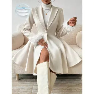 SHEIN RaffinéA Solid Color Overcoat with Fringed Cuff and Single Button Closure SHEIN