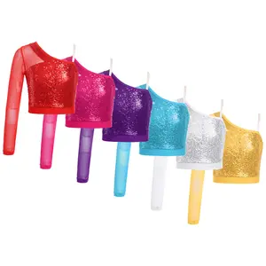 easyforever Kids Girls Jazz Modern Dance Crop Top Performance Costume Slim Fit Vest Tank Tops Sequins Cami Shirts
