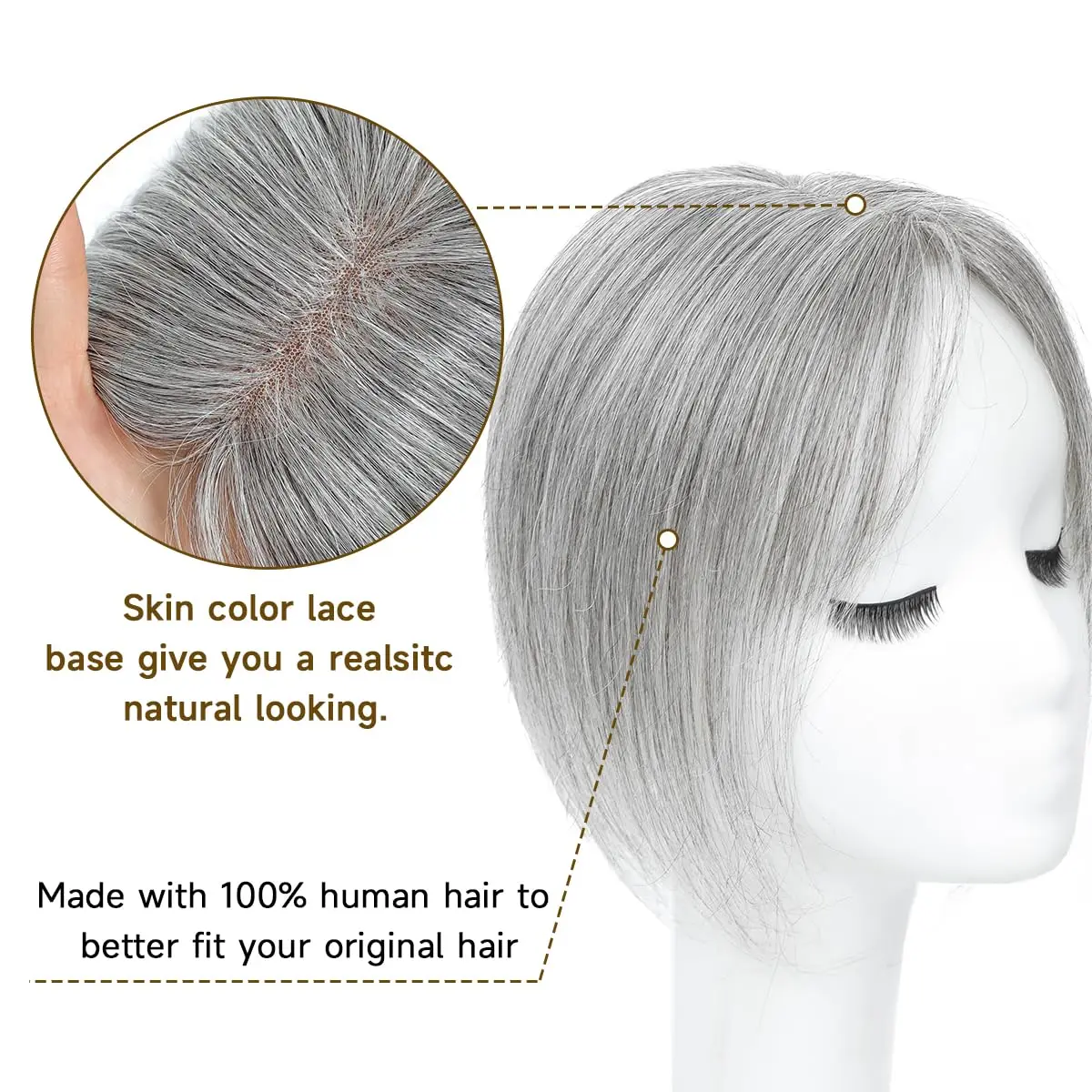 Gray color Hair Topper for Women Clip-in Piece Human Hair 