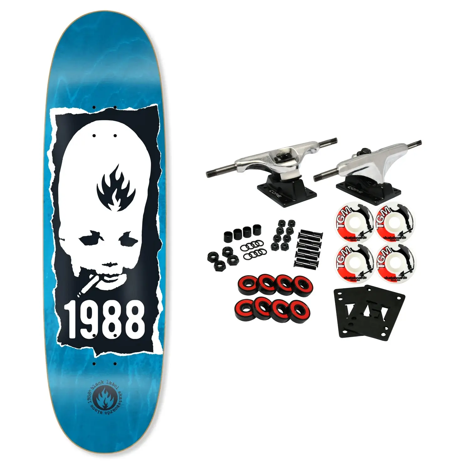 Black Label Skateboard Complete Thumbhead Torn Custom Egg Shaped Assorted 9.0" x 32.2"