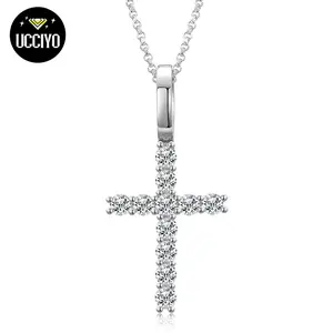 【#P71】D color Synthetic Moissanite Cross Pendant Necklace For Women Men 925 Sterling Silver Hip Hop Jewelry Gift Moissanite Cross Necklace Silver