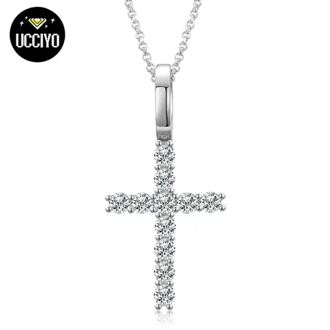 UCCIYO P71 Unisex S925 Sterling Silver Adjustable Classic Cross Design Necklace (50+5cm) with 1 High-Quality D Color Synthetic Moissanite Cross Pendant, Casual Daily Jewelry for Adults, Anniversary Gift That Complements All Outfits【#P71】