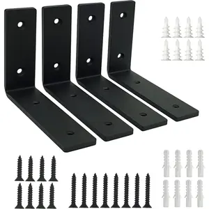 1/4" Thick Heavy Duty Shelf Brackets, 6.25"X4.25", 4 Pack - Max. 66lb, 0.25" Thk Metal Rustic Farmhouse Cottage Wooden Floating Shelves Bracket, Industrial Wall Corner Mount, w/Screws and Wall Anchors