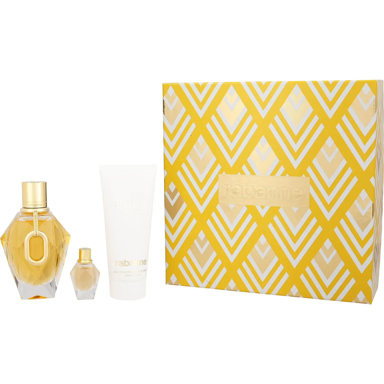 Paco Rabanne Million Gold Set-Eau De Parfum Refillable Spray 3 Oz & Body Lotion 3.4 Oz & Eau De Parfum 0.16 Oz Mini For Women