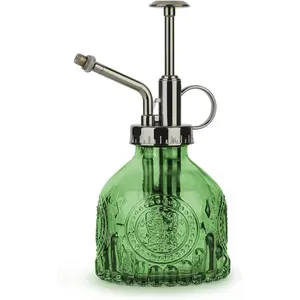 Green Vintage Glass Plant Mister With Metallic Top Pump For Indoor Outdoor Plants And Succulents