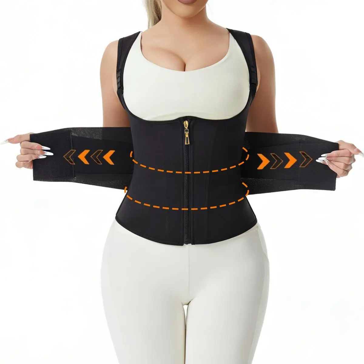 Tummy Control Shapewear Women Sweat Waist Trainer Vest Tank Top with Zipper for Gym Sports Girdle Compression Body Shaper