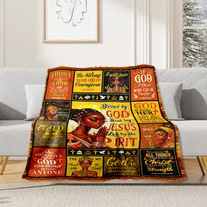 African American Religious Gift for Woman, Christian Prayer Blanket 60X50, Christian Gifts Blankets for Women Faith, Afro Bible Verse Present Themed Velvet  bedding