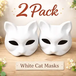 DIY White Paper Mache Cat Mask: Therian Gear Costume Mask - Set of 2