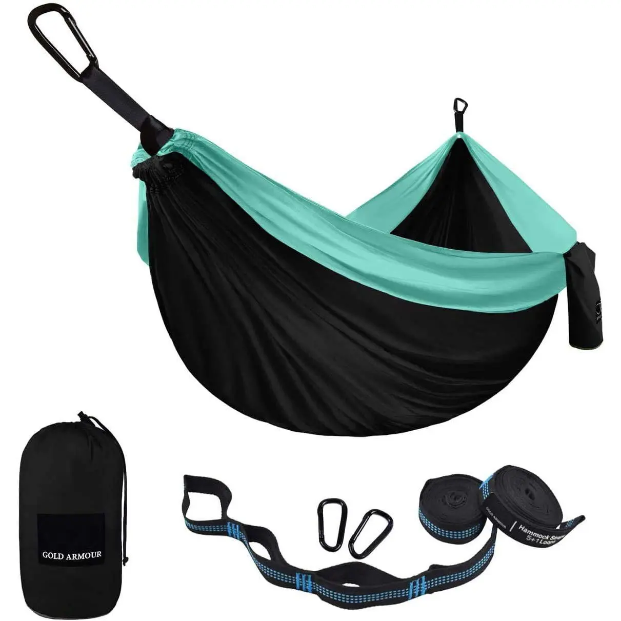 Camping Hammock - Portable Hammock Single Hammock Camping Accessories Gear for Outdoor Indoor Adult Kids, USA Based Brand (Black & Seafoam)