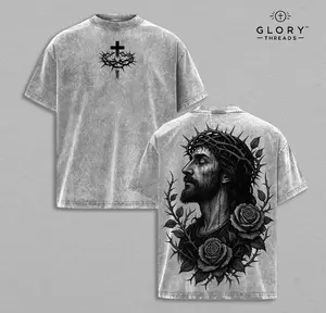 Jesus Crown of Thorns x Black Rose V2 Tshirt & Hoodie Washed, God Apparel Tee, Jesus T-Shirt, Easter Streetwear, Christian Apparel Graphic Tees, Gym Pump Cover Christmas & Thanksgiving Outfit