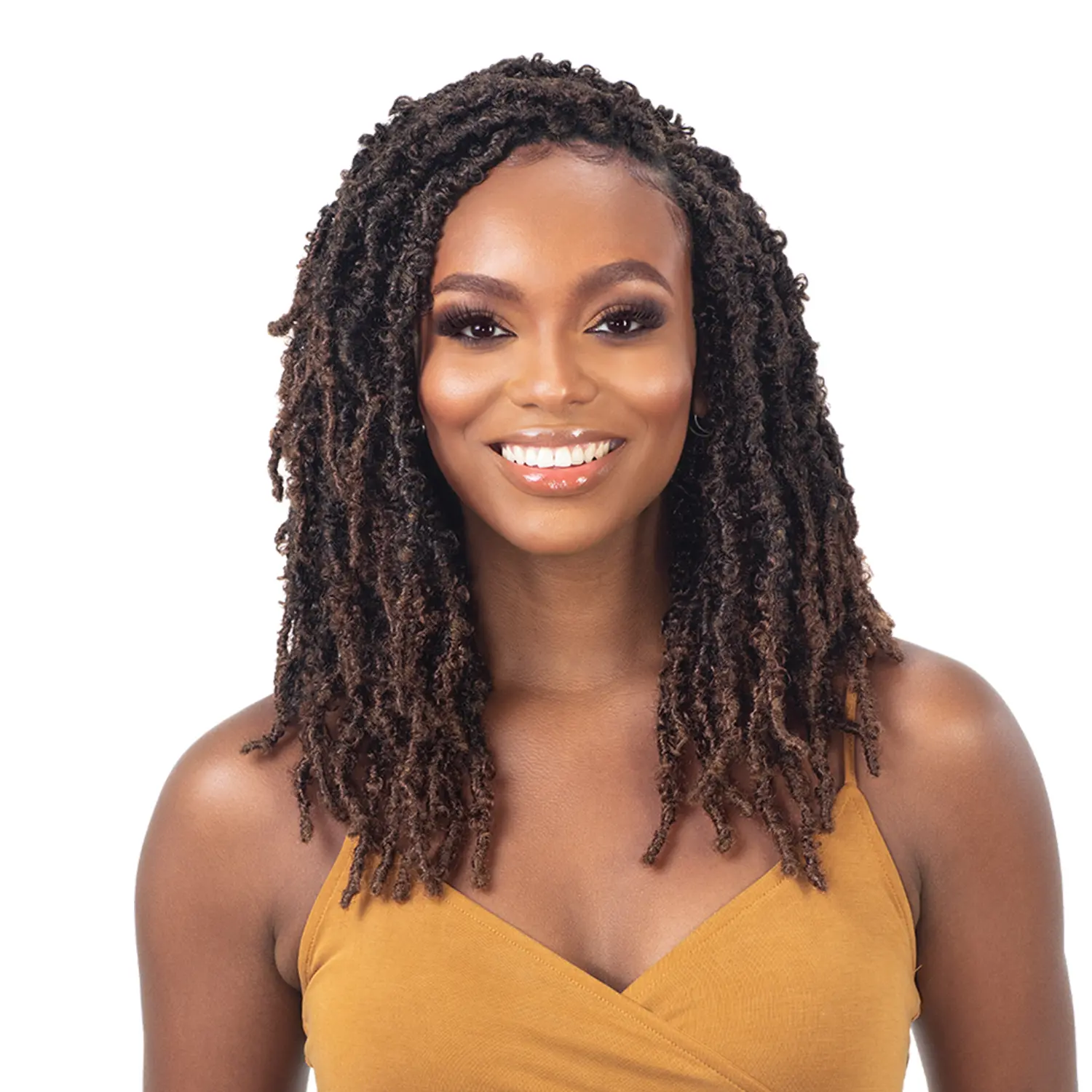 Freetress Butterfly Locs 12 Inch Synthetic Braids, Hand-made Crochet Braids Style with Natural Texture, 16 Strands, Cornrow Base, Curly, Braids Hairstyles