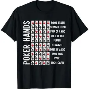 Poker Hands Cheat Sheet Card Casino Games Funny Player Gift T-Shirt