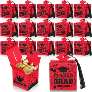 30 count Graduation Cap  Box 2026 Graduation Party Cardboard Favors Candy  Box Grad Centerpieces with Tassel for High School College Congrats Party Decoration(Red and Black)