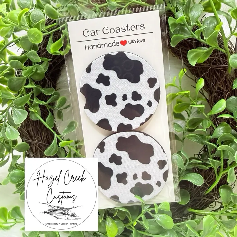 Cow Print Car Coasters