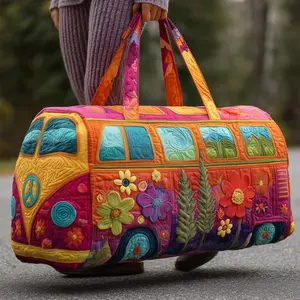 Unisex Boho Quilted Weekender Travel Bag, Lightweight & Comfortable, Hippie Design