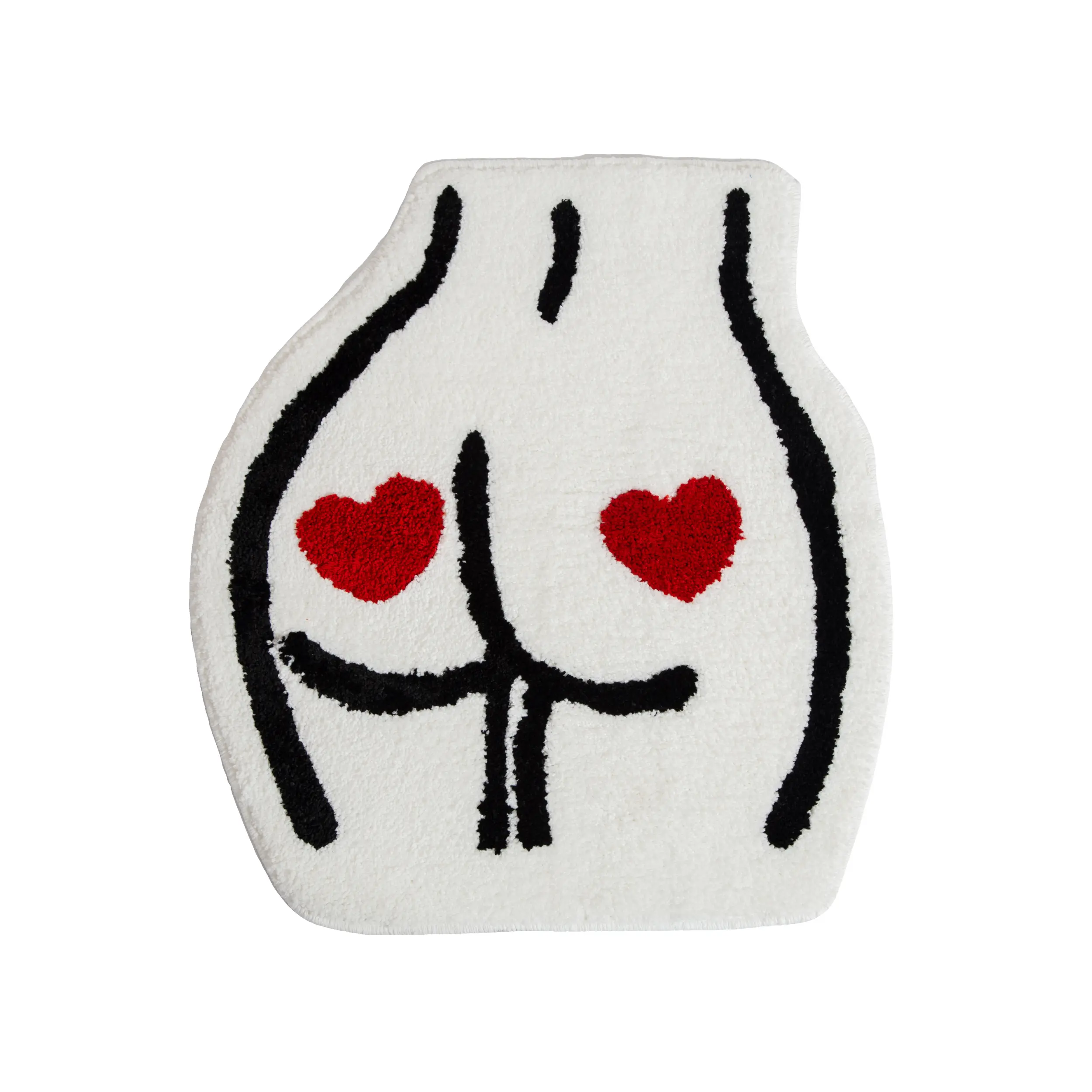Abstract Female Body Outline Tufted Bath Mat with Red Heart Accents, Soft Fluffy Absorbent Bathroom Floor Rug, Non-Slip Cute Aesthetic Bedroom Bedside Carpet, Unique Art Curvy Shape Decor Mat for Dressing Room, Apartment Girly Y2K Home Decor