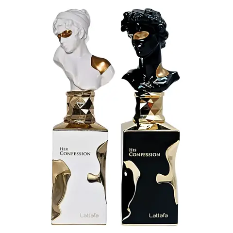 Lattafa Unisex Eau de Parfum Multi-Pack Set - His Confession + Her Confession (3.4oz Each), with Amber Floral, Floral Rose Fragrances, Ideal Boyfriend Birthday, Father's Day Gifts, Perfumes for Women