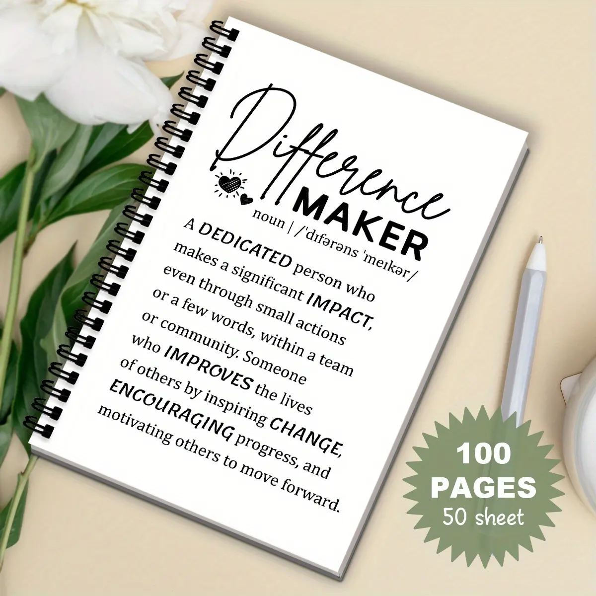 Difference Maker Notebook, 1 Count 100 Pages Spiral Notebook, Suitable for Teachers' Day Graduation Season Back To School Gifts, Spiral Notebook Journal