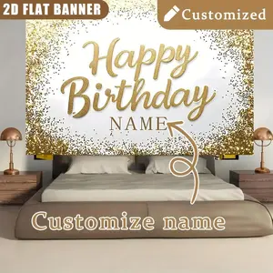 1PC,2D Flat Backdrop Custom Happy Birthday Backdrop, Golden Glitter - Themed Party Background, Personalized with Name, Suitable for Birthday Party Decoration, Create Shining Festival Atmosphere, Enhance Party Visual Effect