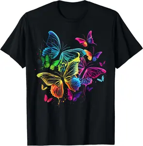 100% Cotton Rainbow Butterflies Graphic for Men Women T-Shirt
