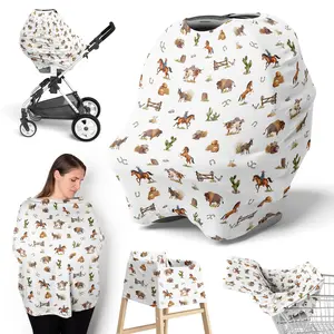 Sweet Jojo Designs Western Cowboy Boy Infant Baby Car Seat Cover Nursing Breastfeeding High Chair Shopping Cart Stroller Carseat Canopy Carrier Multipurpose Use Wild West South Horse Cow Farm Animal