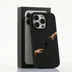 "The Creation of Adam" Inspired Cross Phone Case, Artistic Reaching Hands & Christian Cross Design, Large Hole Skin-friendly Protective Cover for iPhone 17 Pro Max 16 15 14 13 12 11 Plus Air Pro, Perfect for Art & Christian Fans, Ideal Hol