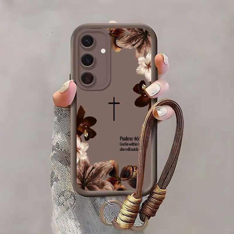 Suitable for [Galaxy S24] high-end women's phone case🥰，a beautiful lanyard is included，Sophisticated Floral Patterns，drop-resistant and fingerprint-resistant YM99